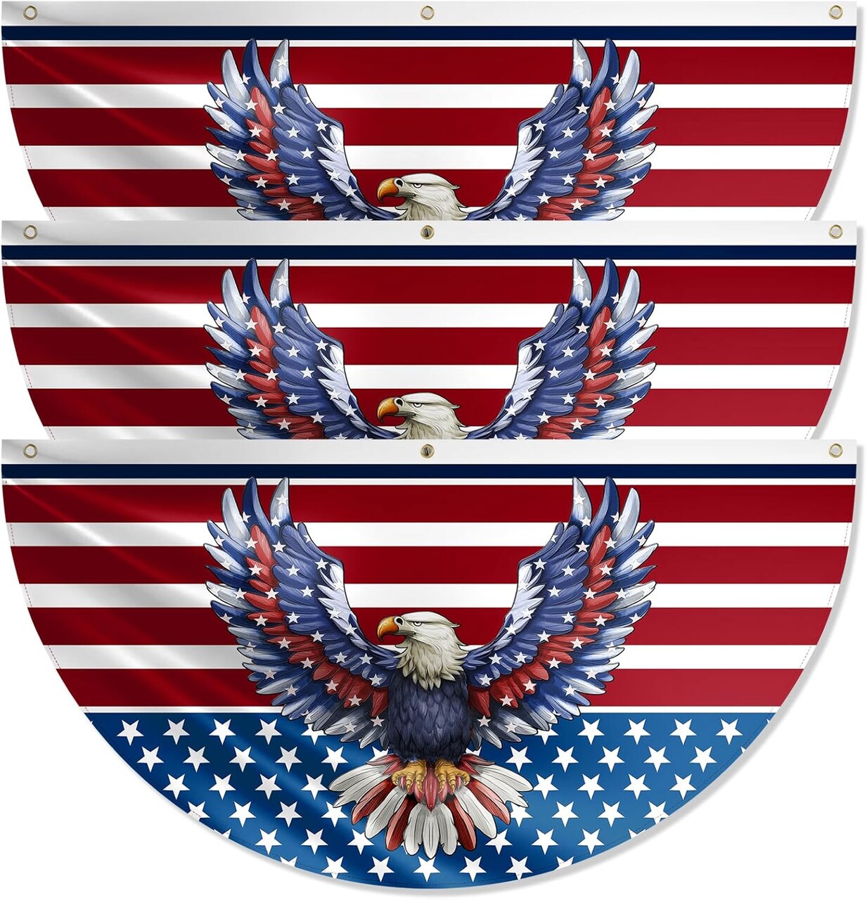 3 x 6Ft Eagle Patriotic American Fan Flags, American Patriotic Half Fan Bunting Flag, 4th of July Independence Day Decorations for Outdoor and Indoor (3)
